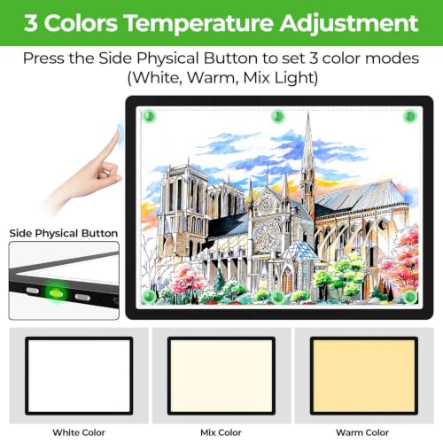 Buspher Magnetic A2 Light Board,25.2"x18.4" Large Light pad with US Adapter | Adjustable High Brightness diamond art light board,3 color light table,Side physical buttons,light board for diamond painting - size: A2