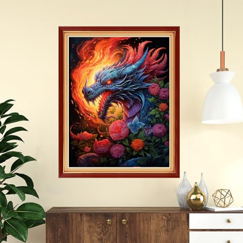 Funchey Stamped Cross Stitch Kits, DIY Cross Stitch Pattern for Adults Beginners Needlepoint Kits Embroidery Kit Arts and Crafts 11CT-Magic Dragon Flower 16x20 inch - color: Handicraft patterns17
