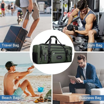 WITZMAN Duffle Bag for Men Large 55L Travel Duffel with Shoe Compartment | Water-resistant Nylon, Dry-wet Pocket, Fits 16" Laptop, Convertible for Gym, Weekender, Sports, Overnight, B717 Army Green - color: Army Green