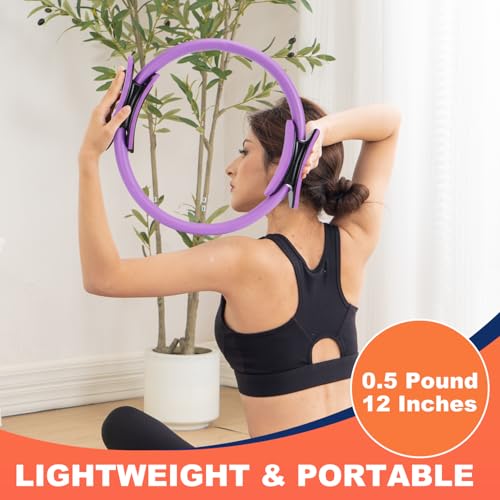 Tsikavo Pilates Ring, Pilates Ring Circle and Ball Set, 12 Inch Magic Circle Pilates Ring,9 Inch Small Exercise Ball,Resistance Bands Set, Home Pilates Equipment for Women - color: Purple