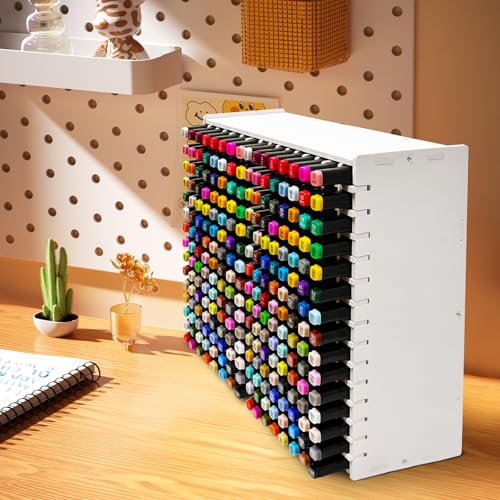 Art Marker Organizer Rack for 240 Markers, Marker Holder Watercolour Brushes Pen Holder With Removable Partition Panels, Color Pencil Storage for Desk