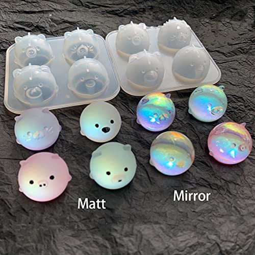 2Pcs Silicone Resin Molds for Jewelry Keychain Pendent Necklace, Cute Animal Orbs Piglet Chicken Bear Shape Ornaments Casting Molds for UV Resin Crafts, DIY Jewelry Making (Mirror & Matt) - size: 2pcs Animal