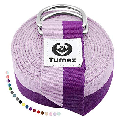Tumaz Yoga Strap for Stretching with Adjustable D-Ring, 6/8/10 ft - color: 05. Purple Match, size: 6 Feet