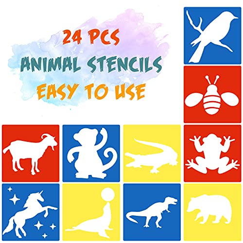 24 Pieces Stencils for Kids Transportation Sidewalk Chalk Stencils for Kids Ages 3-5 Colorful Large Animal for Drawing on Wall Floor Home Decor, 8 x 8 Inch(Classic Style)