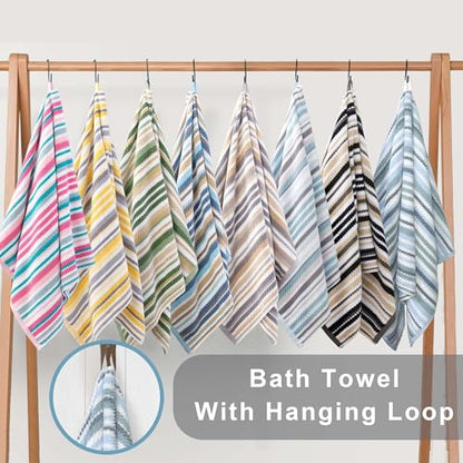 VOOVA & MOVAS Cotton Bath Towels 4 Pack, 100% Cotton, 28x52 in, Blue - color: Gray + Blue Striped, size: 4 PC Bath Towels (28"x52")