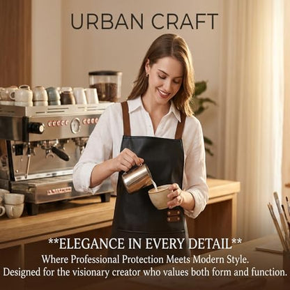 Waterproof Apron Large Pocket PU Material Waterproof Oil-proof Dust-proof Apron Black and Red - color: Black（long）
