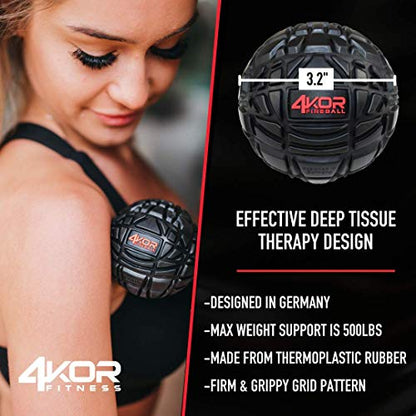 4KOR Massage Balls for Trigger Point Therapy - Myofascial Release Ball - Muscle Relief for Back, Neck, Shoulder, Foot Pain - Fitness Massage Balls for Mobility - Deep Tissue Release Ball - style: 3.2in Grippy Roller Ball