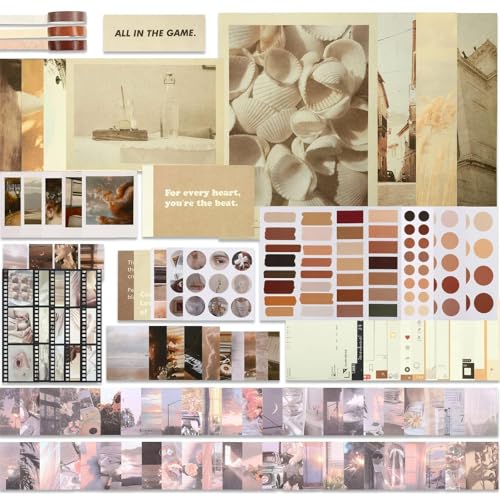 Tenare 114 Pcs Aesthetic Scrapbook Kit DIY Junk Journaling Supplies Scrapbooking Materials for Bullet Junk Journal, Art Journaling, Vintage Collage Album Gift for Adults Women Beginner(Vintage Style) - style: Vintage Style