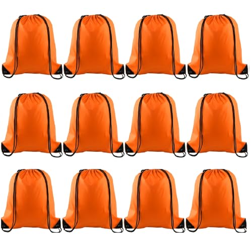 KUUQA 12 Pcs Orange Drawstring Backpack Bags - color: Orange