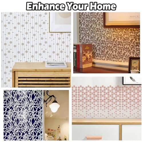 8PCS Geometric Stencils for Painting, Reusable Large Size Geometric Painting Stencils Abstract Layering Stencil for Painting on Wood Canvas Furniture Wall Floor Decor Drawing DIY Art Supplies - style: Geometric-2