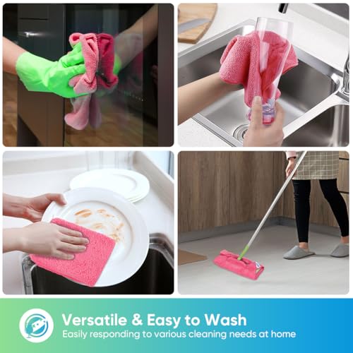 HOMEXCEL Pink Microfiber Cleaning Cloth, Microfiber Towels for Car, 12 Pack | Lint Free Cleaning Rags for Household, Kitchen, Car Wash Towels for Detailing Drying, Scratch-Free, 11.5"X 11.5" - color: Pink