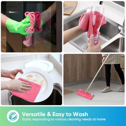 HOMEXCEL Pink Microfiber Cleaning Cloth, Microfiber Towels for Car, 12 Pack | Lint Free Cleaning Rags for Household, Kitchen, Car Wash Towels for Detailing Drying, Scratch-Free, 11.5"X 11.5" - color: Pink