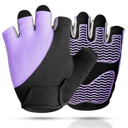sunnex Workout Gloves for Women - Breathable Weight Lifting Gloves with Non-Slip Silicone Padding, Fingerless Gym Gloves for Cycling, Rowing, Pull Ups & Training (4 Sizes) - color: JS-PURPLE, size: Small