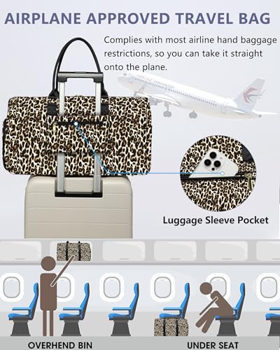 Women Weekender Travel Duffle Bag: Travel Duffel Overnight Bags with Shoe Compartment Large Carry on Tote with Toiletry Bag Weekend Traveling Yoga Gym Hospital Bag for Women with Wet Pocket Cheetah - color: 11-Cheetah Print, size: Large