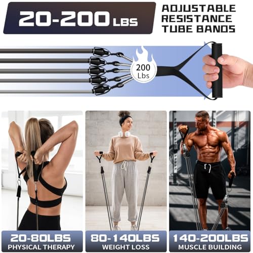 WHATAFIT Resistance Bands with Handles, 5-Level Exercise Bands for Workout - color: Gray 200LB