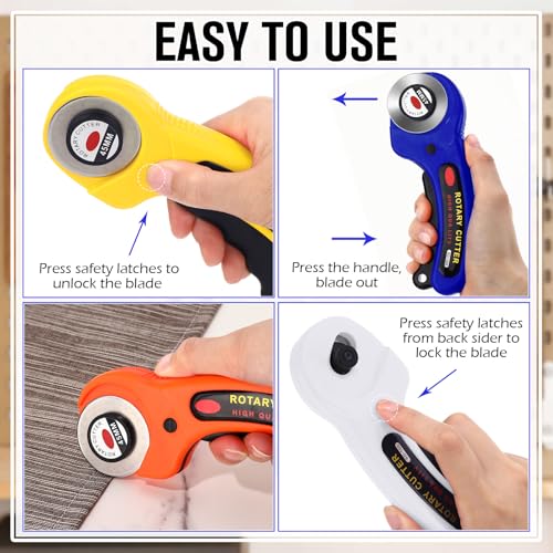 Lothee 15 Pcs Rotary Cutters 45mm Blade Bulk Fabric Cutter Rotary Tools with Handle Safety Lock Quilting Supplies Stainless-Steel Blade for Quilting Sewing Leather Arts Crafts Fabric Paper