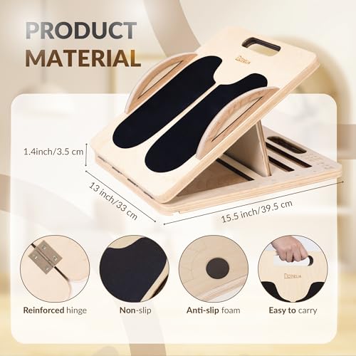 2 in 1 Balance Board & Slant Board for Calf Stretching - Adjustable Incline Board, 300lbs Capacity, Physical Therapy Equipment with Exercise Poster for Legs, Knees, Ankles, Heels