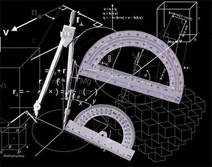 oxe Student Math Geometry Set,Drawing Compass 4 Inch and 6 Inch Clear Math Protractor Triangle Ruler 30/60 45/90 Degree and 8 Inch Ruler,Set of 6 Pcs