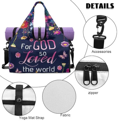 Yoga Mat Bag for Men Women Canvas Yoga Mat Carrier Take In Out Mat Easily for Beach Swim Bags Pool Sports Gym - color: GOD LOVE Print