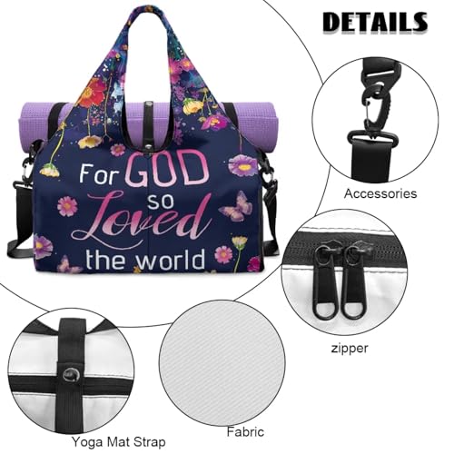 Yoga Mat Bag for Men Women Canvas Yoga Mat Carrier Take In Out Mat Easily for Beach Swim Bags Pool Sports Gym - color: GOD LOVE Print