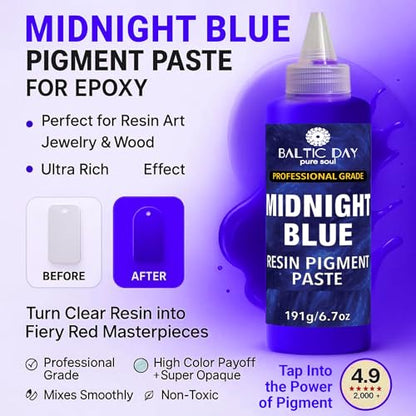 Midnight Blue Epoxy Resin Pigment Paste, Extra Large 191g (6.7oz) – Opaque Resin Colorant, Highly Concentrated Epoxy Dye, Mica Powder Alternative for Resin Art, Jewelry, Tumblers, River Tables & Crafts - color: Midnight Blue