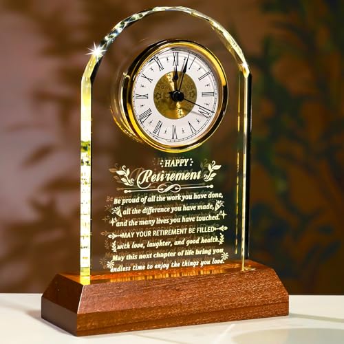 Ornalrist Retirement Gifts for Men Women Crystal Clock Farewell Keepsake - color: Happy Retirement
