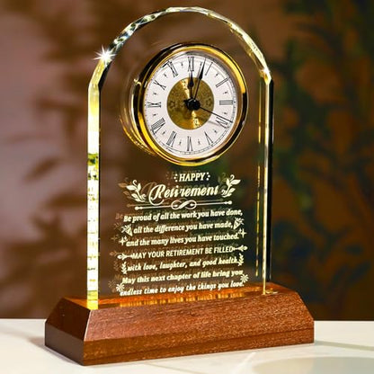 Ornalrist Retirement Gifts for Men Women Crystal Clock Farewell Keepsake - color: Happy Retirement
