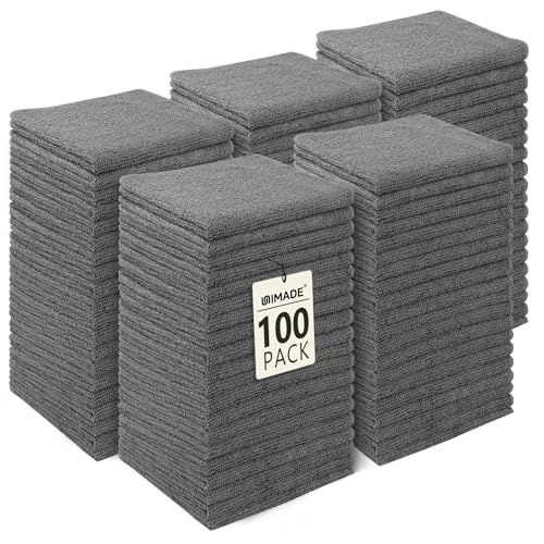 UNIMADE Washcloths Bulk 100 Pack Face Towels, Highly Soft Wash Cloths | Hand Towels, Fast Drying Multi-Purpose Microfiber Cleansing Cloths for Bathroom, Hotel, Spa, and Salon Grey (12" x 12") - color: Grey, size: 100Pack