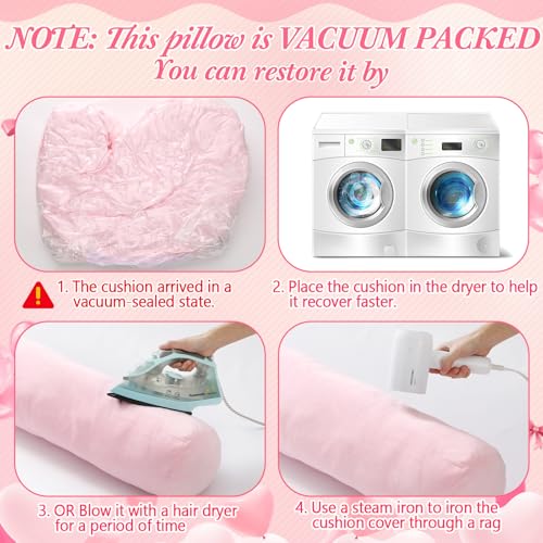 Chunful Body Pink Pillow for Adults 47" x 7.87" Long Lumbar Bolster Pillow with Removable Flannel Cover Pink Round Body Roll Cylinder Cushion for Bed Sofa Sleeping Lumbar Support