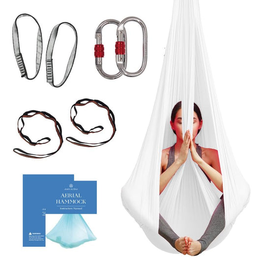 Aerial Yoga Hammock Swing, 4.5 Yards, Aerial Silks with Hardware - color: White, size: 4.5 yards