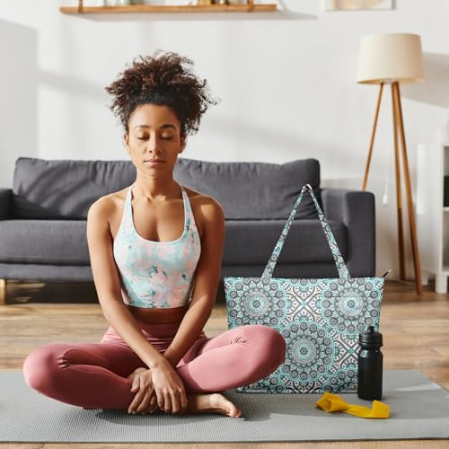 Yoga Bag for Women, Large Canvas Yoga Mat Tote Bag with Yoga Mat Carrier | Large Mat Pocket Fitness Tote for Pilates, Gym, Travel, Office & Beach - color: Light Blue