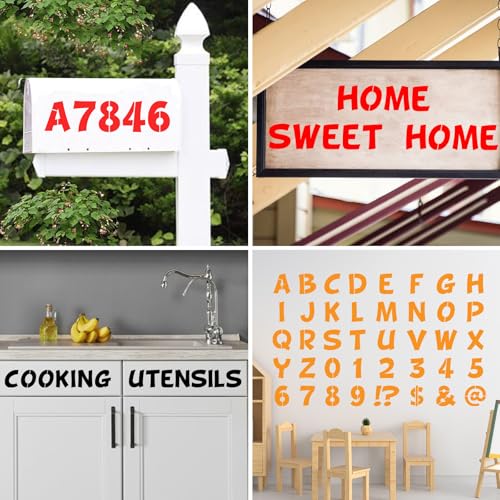 BAMIDELE 8 Inch Letter and Number Stencils, 40 Pcs Reusable Plastic Alphabet Spray Paint Stencils for Painting on Wood, Wall, Fabric, Rock, Chalkboard, Door Porch, Signage, DIY Craft Decoration - size: 8 Inch