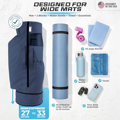 MAGNILAY Expandable Yoga Mat Bag, Adjustable Strap, Black, Large - color: Blue