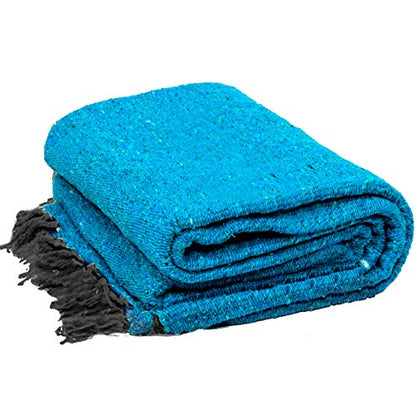 Open Road Goods Solid Color Mexican Yoga Blanket – Large Handwoven Throw for Yoga, Beach, Camping or Home – Soft and Durable Cotton Blend - color: Blue Blanket