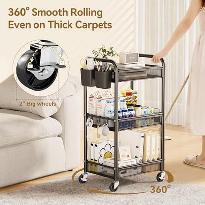 YASONIC 3 Tier Metal Rolling Cart, Black Utility Storage Cart with Wheels - color: Black, size: 3-tier