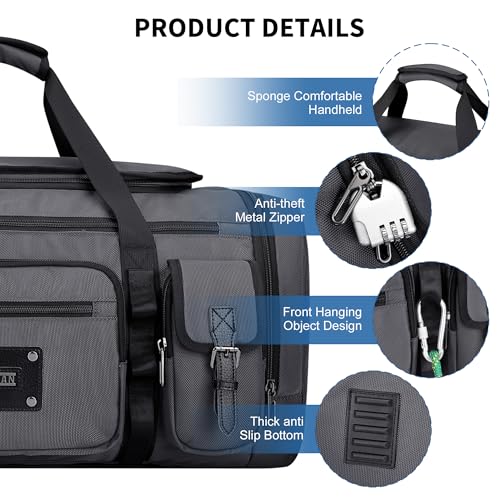 WITZMAN Duffle Bag for Men Large 55L Travel Duffel with Shoe Compartment | Water-resistant Nylon, Dry-wet Pocket, Fits 16" Laptop, Convertible for Gym, Weekender, Sports, Overnight, B717 Silvery Grey - color: Silvery Grey