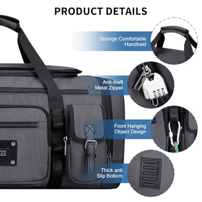 WITZMAN Duffle Bag for Men Large 55L Travel Duffel with Shoe Compartment | Water-resistant Nylon, Dry-wet Pocket, Fits 16" Laptop, Convertible for Gym, Weekender, Sports, Overnight, B717 Silvery Grey - color: Silvery Grey