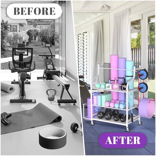 Mythinglogic Home Gym Rack for Dumbbells, Yoga Mats and Workout Equipment - color: White