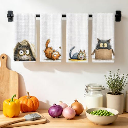 4 Pcs Funny Cat Kitchen Towels, Cute Cats Gifts Reusable Hand Towels-09 - color: Multi 1626