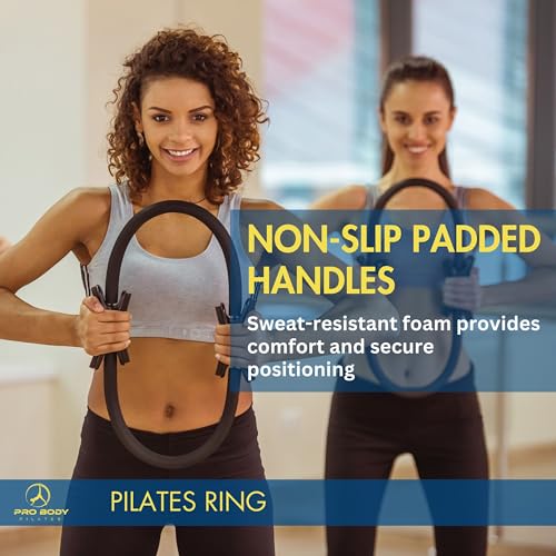 ProBody Pilates Circle - 14 Inch Magic Circle Pilates Ring | 30 lb Resistance, Dual Foam Grips, Inner Thigh Exerciser, Pilates at Home Equipment, Carry Pouch, Pilates Essentials - color: Purple