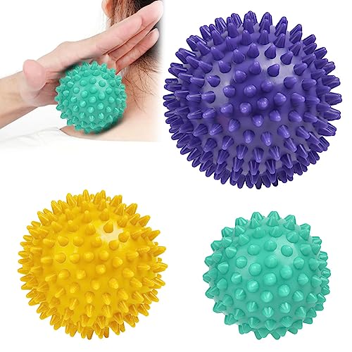 URAQT Spiky Massage Ball, 3 Pack Hard Spiky Massage Ball Roller Set, Professional Physical Therapy Massage Balls for Myofascial Release, Trigger Point Deep Tissue Massage, Plantar Fasciitis Recovery - color: 3pcs-a