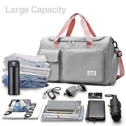 Suruid Gym Bag with Shoe Compartment, Sports Duffle Bag for Women, Pgray - color: Gray Pink