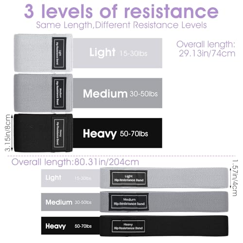 Kifmurase 6PCS Fabric Resistance Bands for Legs, 3 Strength Level Elastic Stretching Assist Band with Portable Bag, Non-Slip Workout Bands for Squats Yoga Therapy, Women Cloth Band for Working Out - color: Grey