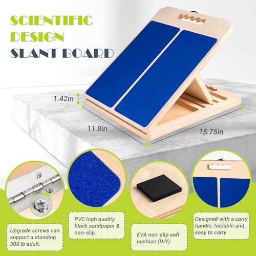 Slant Board Calf Stretching, 300 LBS Capacity Portable Wooden Incline Board | Training Poster, 5 Adjustable Angles, Non-Slip Calf Mobility Board for Legs, Ankles, Knees, Heels, Physical Therapy & Squats