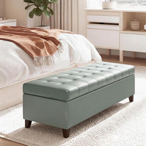 Joveco 51 Inch Storage Bench,Leather Tufted Storage Ottoman with Legs - color: 51", Gray Green