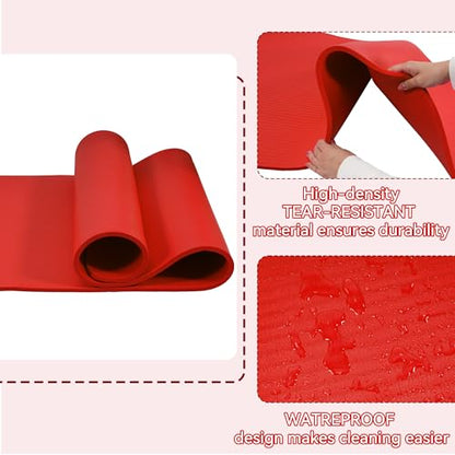 Fitvids Yoga Mat, 1/2-Inch Extra Thick High Density Exercise Mat, Anti-Tear Exercise Yoga Mat with Carrying Strap, Suitable for Various Yoga Exercises - color: Red