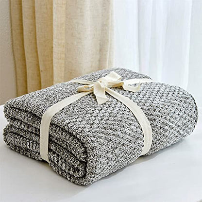 Longhui bedding 소파용 니트 담요, 부드럽고 아늑한 세탁기 세탁 가능한 100% 면 소파 담요, 무거운 1.1kg(2.5파운드) 무게, 세탁 가방 포함, 그레이 및 화이트 - color: 회색., size: 51" x 63", Standard