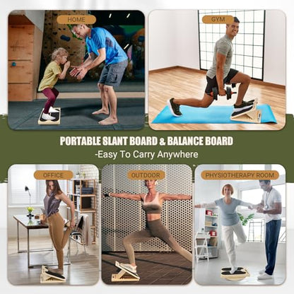 Slant Board Calf Stretching, 300 LBS Capacity Portable Wooden Incline Board
