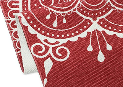 Hand Woven 100% Cotton Yoga Mat- Thick Handloom Made in India- for Gym Floor Exercise - Runner for Bedroom - color: Red
