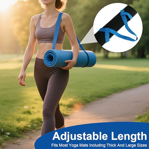 Yoga Mat Carrier Strap Adjustable Cotton Sling for Large Thick Mats 2 in 1 Carrying Strap and Stretching Band - color: Blue